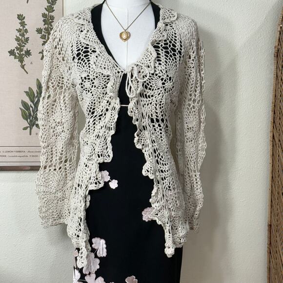 White Stag Sweaters - Y2k Crochet Cardigan Sweater Gloomy Coquette Cottage Coastal Grandma Prairie L